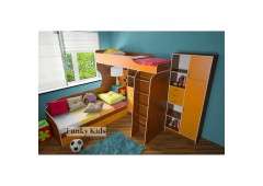 Кровать чердак Фанки Кидз 7 (Оранжевый и Орех)