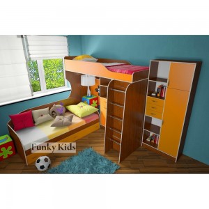 Кровать чердак Фанки Кидз 7 (Оранжевый и Орех)