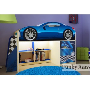 Кровать чердак машина Фанки Автодом (Синий)