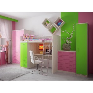 Кровать чердак Фанки Сити-15 (Салатовый)