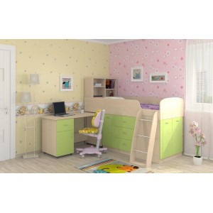 Кровать чердак Дюймовочка (Салатовый+Дуб Молочный)