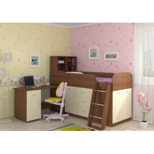 Кровать чердак Дюймовочка (Орех+Крем Ваниль)