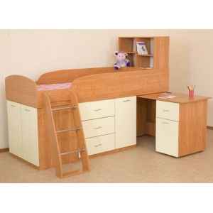 Кровать чердак Дюймовочка (Вильха+Крем Ваниль)