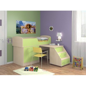 Кровать чердак Дюймовочка-2 Микро (Салатовый+ Дуб Кремона)