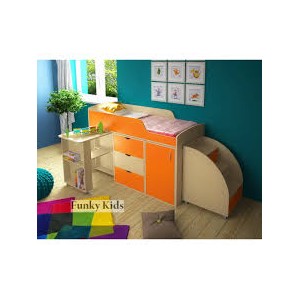 Кровать чердак с выдвижным столом Фанки Кидз-14 (Оранжувый+Дуб Кремона)