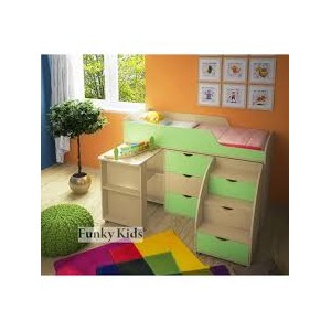 Кровать чердак с выдвижным столом Фанки Кидз-14 (Салатой+Дуб Кремона)