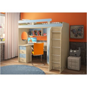 Кровать чердак Фанки Кидз 3 (Голубой+Дуб Кремона)