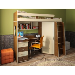 Кровать чердак Фанки Кидз 3 (Крем Ваниль+Орех)