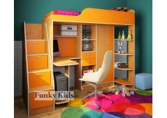 Кровать чердак с выдвижным столом Фанки Кидз-15 (Ольха+Оранжевый)