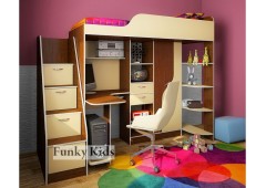 Кровать чердак с выдвижным столом Фанки Кидз-15 (Венге+Крем Ваниль)