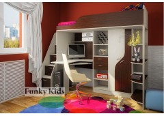 Кровать чердак с выдвижным столом Фанки Кидз-15 (Венге+Сосна Лоредо)