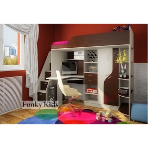 Кровать чердак с выдвижным столом Фанки Кидз-15 (Венге+Сосна Лоредо)