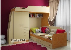 Кровать чердак с выдвижным столом Фанки Кидз-4 (Крем Ваниль+Ольха)