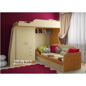 Кровать чердак с выдвижным столом Фанки Кидз-4 (Крем Ваниль+Ольха)