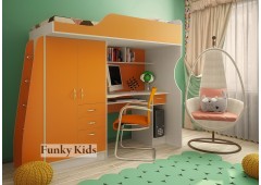 Кровать чердак с выдвижным столом Фанки Кидз-4 (Оранжевый+ Сосна Лоредо)
