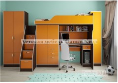 Кровать чердак с выдвижным столом Фанки Кидз-4 (Оранжевый+Венге)