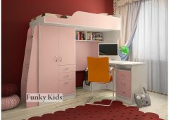 Кровать чердак с выдвижным столом Фанки Кидз-4 (Розовый+Сосна Лоредо)