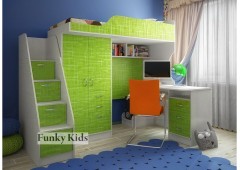 Кровать чердак с выдвижным столом Фанки Кидз-4 (Салатовый+Сосна Лоредо)