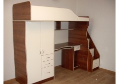 Кровать чердак с выдвижным столом Фанки Кидз-4 (Сосна Лоредо+Венге)