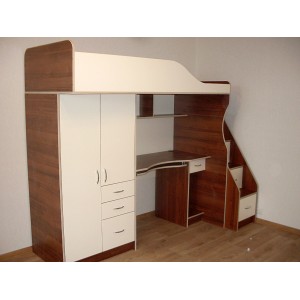 Кровать чердак с выдвижным столом Фанки Кидз-4 (Сосна Лоредо+Венге)