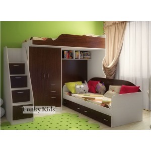 Кровать чердак с выдвижным столом Фанки Кидз-4 (Венге+Сосна Лоредо)