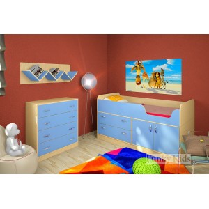 Кровать чердак с выдвижным столом Фанки Кидз-9 (Синий+Дуб кремона)