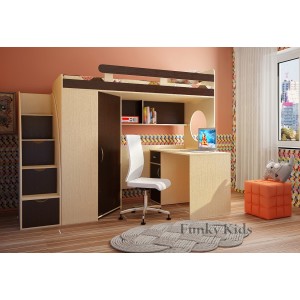 Кровать чердак Фанки Кидз 3/1+Стол (Венге+Крем Ваниль)