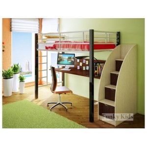 Кровать чердак Фанки Лофт 3+лестница с тумбой (Черно-Белый)