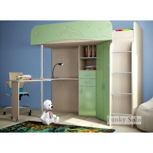 Кровать чердак Фанки Соло 3 (Салатовый+Дуб Кремона)