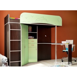 Кровать чердак Фанки Соло 3 (Салатовый+Венге)