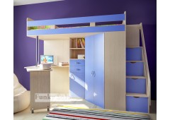 Кровать чердак Фанки Соло 1 (Голубой+Дуб кремона)
