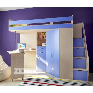 Кровать чердак Фанки Соло 1 (Голубой+Дуб кремона)