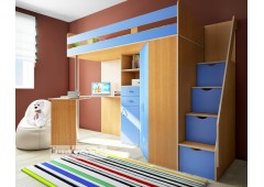 Кровать чердак Фанки Соло 1 (Голубой+Бук)
