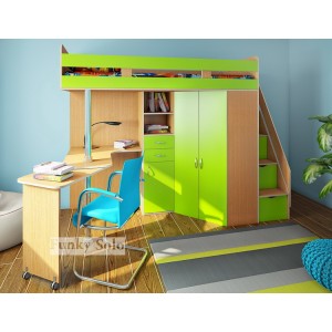 Кровать чердак Фанки Соло 1 (Салатовый+Бук)