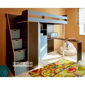 Кровать чердак Фанки Соло 1 (Голубой+Венге)