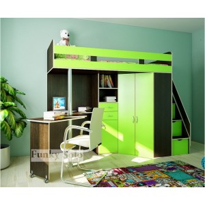 Кровать чердак Фанки Соло 1 (Салатовый+Венге)