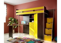 Кровать чердак Фанки Соло 1 (Желтый+Венге)