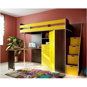 Кровать чердак Фанки Соло 1 (Желтый+Венге)
