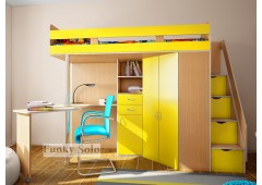 Кровать чердак Фанки Соло 1 (Желтый+Бук)
