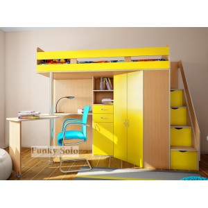 Кровать чердак Фанки Соло 1 (Желтый+Бук)