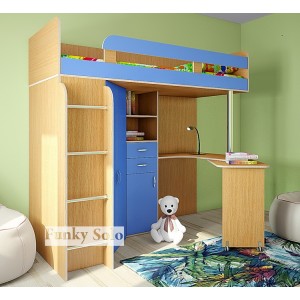 Кровать чердак Фанки Соло 2 (Синий+Бук)