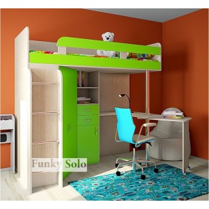 Кровать чердак Фанки Соло 2 (Салатовый+Дуб кремона)