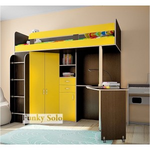 Кровать чердак Фанки Соло 2 (Желтый+Венге)