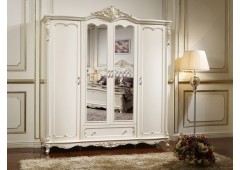 Шкаф 4-дверный M&K Глория с зеркалами 219х65х234 см (МОЛОЧНЫЙ С ЗОЛОТОМ)