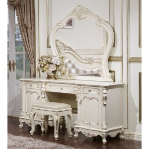 Столик туалетный M&K Глория с зеркалом, 157х51х193 см (МОЛОЧНЫЙ С ЗОЛОТОМ)