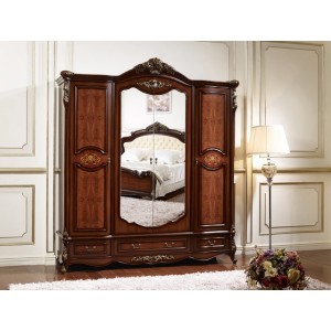 Шкаф 4-дверный M&K Аманда с зеркалами 215х63х240 см (Темный орех с золотом)