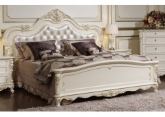 Кровать M&K Глория Изголовье экокожа BED (180*200) (МОЛОЧНЫЙ С ЗОЛОТОМ)