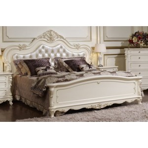 Кровать M&K Глория Изголовье экокожа BED (180*200) (МОЛОЧНЫЙ С ЗОЛОТОМ)
